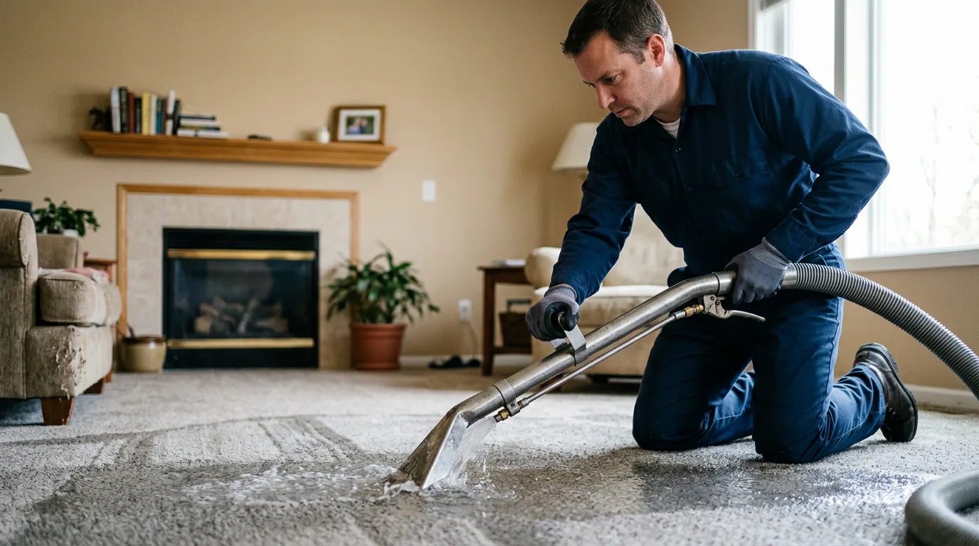 Water damage restoration technician working near Macedonia, IA